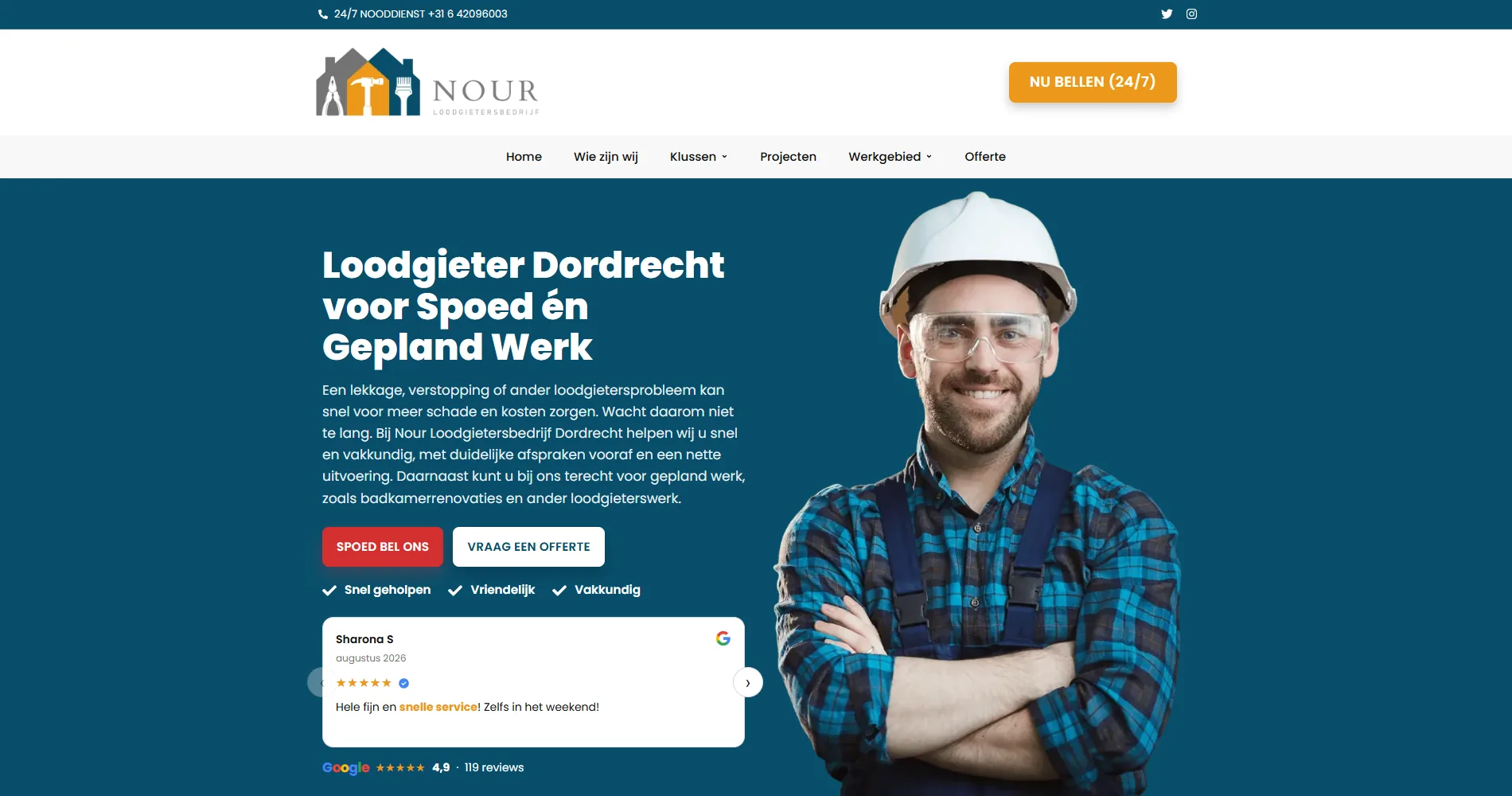 De landingspagina Loodgieter Dordrecht van Nour Loodgietersbedrijf
