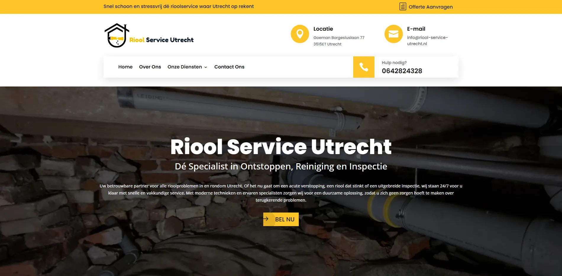 De homepage van Riool Service Utrecht